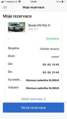 CARSHARING - aplikace - Moje rezervace